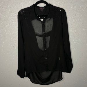 Black Button Up Blouse with Open Back and Studs
